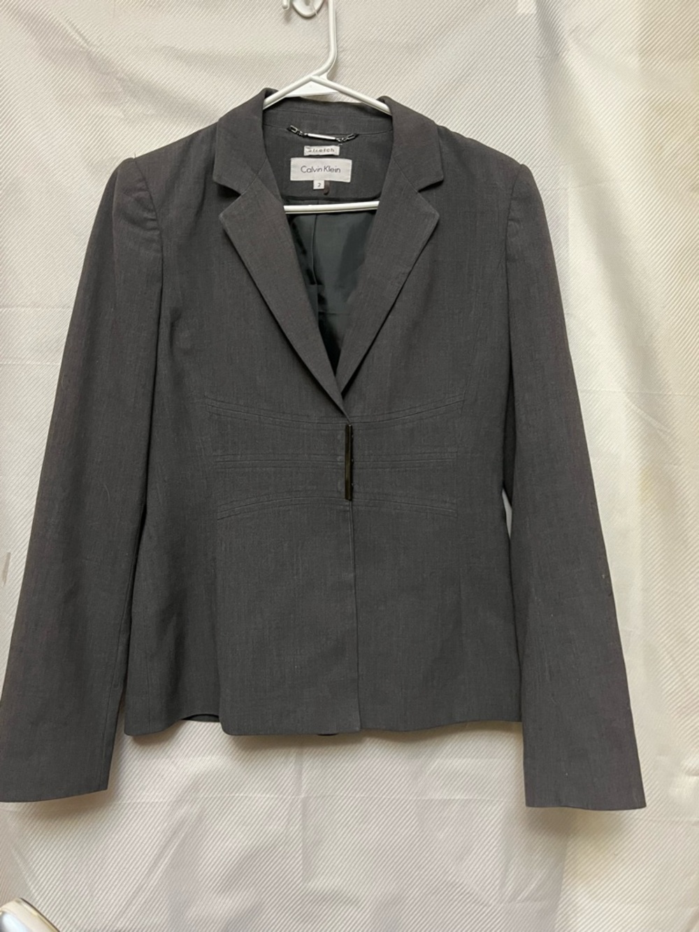 Calvin Klein Women's Dark Gray Single-Hook Tailored Blazer Size 2